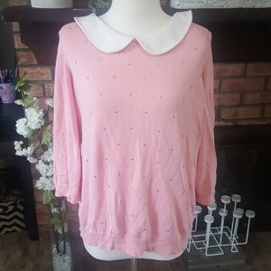 Modcloth pink jeweled sweater w collar